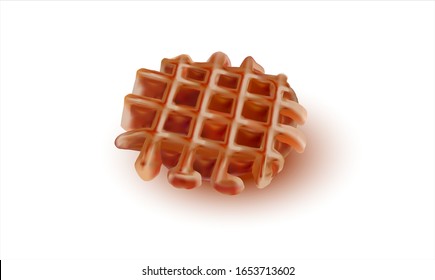 3d Belgian Waffle for breakfast on white background.Sweet Dessert.Realistic vector illustration.