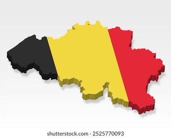 Mapa 3D de Bélgica con bandera. Mapa tridimensional de Bélgica con sombra. Bandera de Bélgica en el fondo blanco para su diseño, App, UI. Vector de valores. EPS10. 