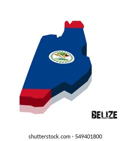 3D Belize map and flag in white background