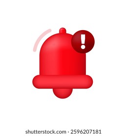 3D Bell with danger alert notification. Attention New important message. Urgent online call. Social media reminder. Cartoon style. Vector illustration.