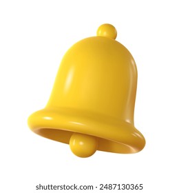 3d bell icon isolated on white background. Realistic render yellow ringing bell. Vector illustration