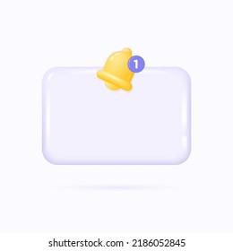 3d bell icon on blank board mockup. yellow bell notification page. concept of planning, business, schedule, tasks. vector illustration isolated on white background.