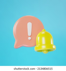 3d bell notification icon, vector illustration of bell and chat bubble 