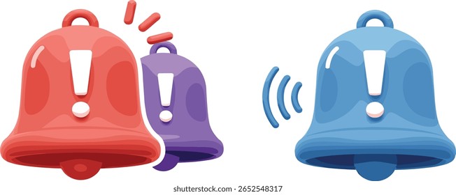 Campana 3D con notificación roja de alerta de peligro. Nuevo mensaje importante. Llamada urgente en línea. Señal de atención.