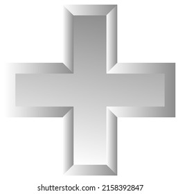 3d bevel cross as healthcare, first-aid, emergency response and as aid as a general symbol. Ambulance, paramedic, hospital and clinic symbol, icon