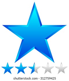 3d beveled star with rating. Vector Illustration. (Blue star)