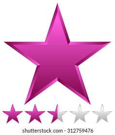3d beveled star with rating. Vector Illustration. (Purple, pink star)