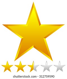 3d Beveled Star With Rating. Vector Illustration. (Gold, Golden Star Vector)