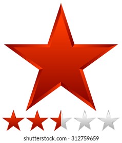 3d beveled star with rating. Vector Illustration. - Red star