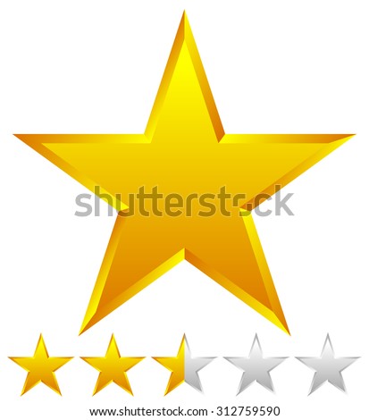 3d beveled star with rating. Vector Illustration. (Gold, Golden star vector)