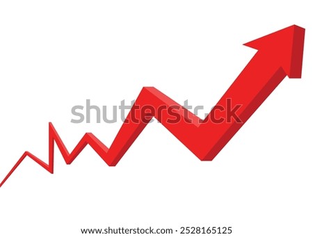 3D big business arrow graph going up start from thin line become bold arrow line