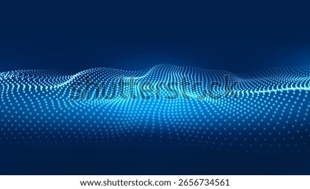 3D Big Data Wave, abstract technology visualization background. Blue and purple particle waves. Vector illustration.