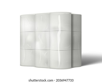 3D Big Package Of Toilet Paper Rolls Mockup. EPS10 Vector