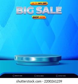 3d Big Sale Banner Social Media Template Post With Blank Space Podium For Product With Abstract Gradient Blue Background Design