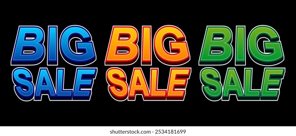 3D Big Sale Text Effect with yellow, blue, green, and red color theme isolated vector editable and scalable EPS file. Banner Template Design