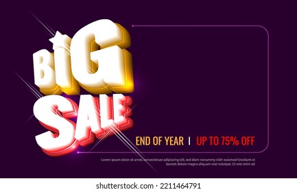 3d Big Sale vector design for promo with copy space area.  Discount promotion layout banner template design. Vector illustration