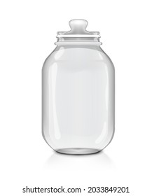 3D Big Transpatent Glass Jar With Glass Cover. EPS10 Vector.