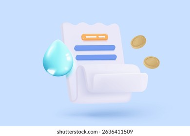 3D bill icon for payment transaction with notice. paper receipt for shopping offer in store. Business invoice bill expenses idea concept. 3d invoice list icon vector render illustration