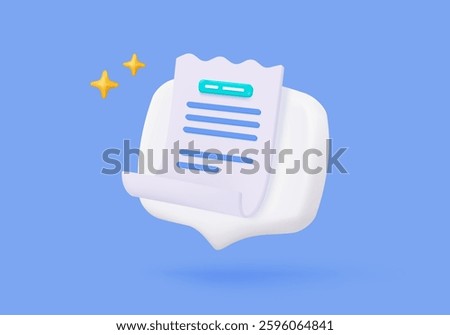 3D bill icon for payment transaction with notice. paper receipt for shopping offer in store. Business invoice bill expenses idea concept. 3d invoice list icon vector render illustration
