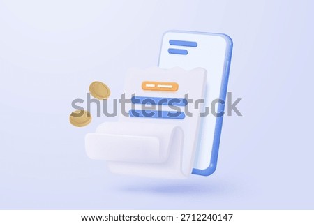 3D bill icon for payment transaction with notice. paper receipt for shopping offer in store. Business invoice bill expenses idea concept. 3d invoice list icon vector render illustration