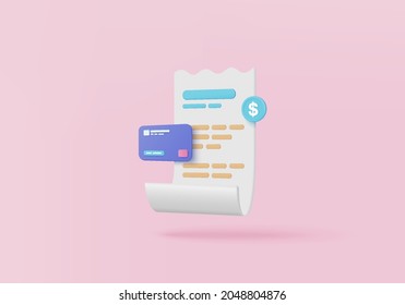 3D bill payment with credit card and financial for online shopping, bill online payment credit card with payment protection concept. 3d vector render for business finance and 3d credit card online