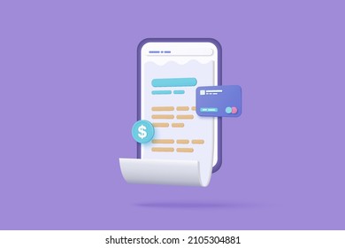 3D bill payment with credit card and financial for online shopping, online payment credit card 3D with payment protection concept. 3d bill on mobile vector render for business finance and shopping