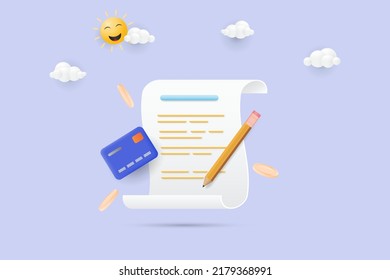 3D Bill Payment With Credit Card. Financial Online Concept. 3d Vector Illustration.