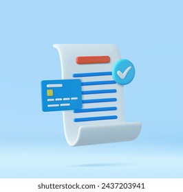 3D bill payment with credit card and financial for online shopping, bill online payment credit card with payment protection concept. 3D Rendering. Vector illustration