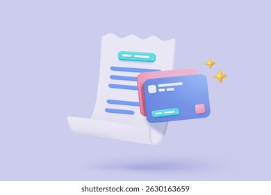 3D bill payment with credit card and financial for online shopping, payment credit card with alert notification. Invoice transaction with money coin. 3d receipt vector icon render illustration
