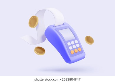 3D bill payment with credit card and financial for online shopping, payment credit card with alert notification. Invoice transaction with credit card reader. 3d receipt vector icon render illustration