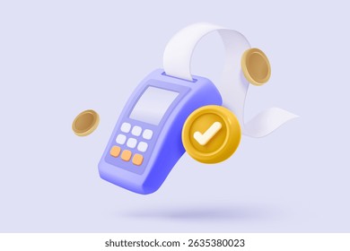 3D bill payment with credit card and financial for online shopping, payment credit card with alert notification. Invoice transaction with credit card reader. 3d receipt vector icon render illustration