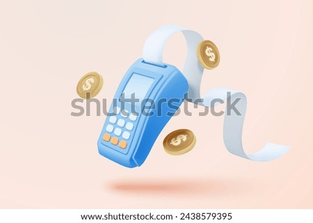 3D bill payment with credit card and financial for online shopping, payment credit card with alert notification. Invoice transaction with credit card reader. 3d receipt vector icon render illustration