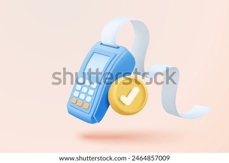 3D bill payment with credit card and financial for online shopping, payment credit card with alert notification. Invoice transaction with credit card reader. 3d receipt vector icon render illustration