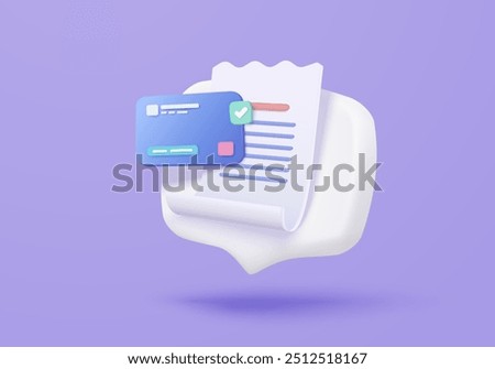 3D bill payment with credit card and financial for online shopping, payment credit card with alert notification. Invoice transaction with money coin. 3d receipt vector icon render illustration