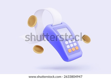 3D bill payment with credit card and financial for online shopping, payment credit card with alert notification. Invoice transaction with credit card reader. 3d receipt vector icon render illustration