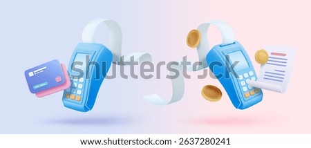 3D bill payment with credit card and financial for online shopping, payment credit card with alert notification. Invoice transaction with money coin. 3d receipt vector icon render illustration