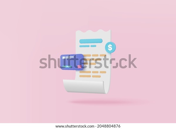 3D bill payment with credit card and financial for\
online shopping, bill online payment credit card with payment\
protection concept. 3d vector render for business finance and 3d\
credit card online
