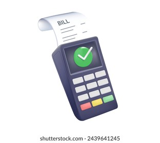 3D bill payment with POS terminal. Pay online credit card and financial for online shopping, secured payment notification. Wireless payments. Invoice transaction with credit card reader. 3d receipt