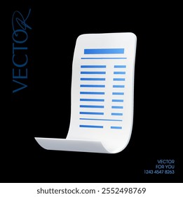 3d bill or receipt icon, isolated on dark background. Payment bill icon in 3d vector
