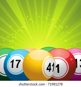 3d Bingo Balls On A Green Starburst Background