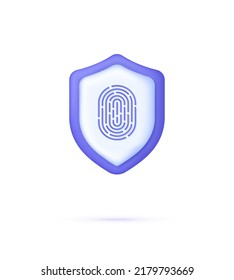 Protector de contraseña de huella digital biométrica 3D aislado en fondo blanco.Icono de vector de identificación de huellas digitales. Touch ID. Seguridad cibernética, protección de datos y concepto de privacidad.