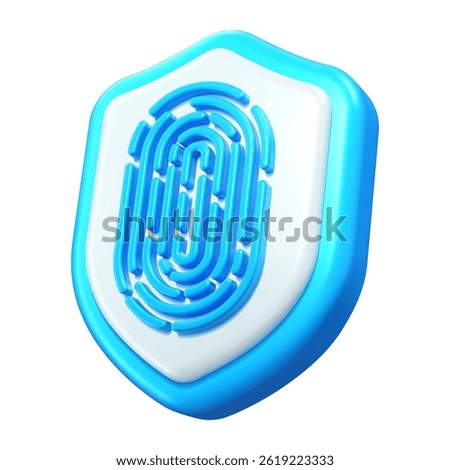 3d biometric fingerprint recognition icon representing digital identity protection and secure authentication. Vector shield for cybersecurity, mobile security, login system and user privacy technology