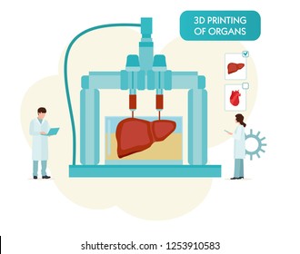 3D Bioprinter. Human Organs replicated concept. Vector cartoon flat illustration