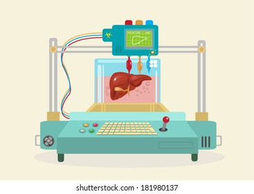 3D Bioprinter. Human Organs replicated. EPS10 flat vector. 