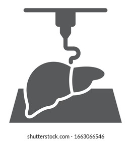 Icono de glifo bioprintado 3D, tecnología y medicina, signo de impresora médica, gráficos vectoriales, un patrón sólido en un fondo blanco, pasos 10