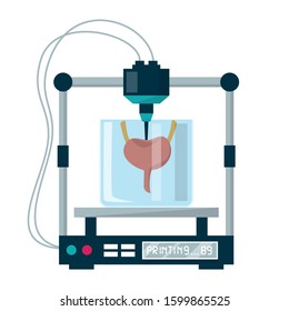 3D bioprinting vector isolated. Medical equipment for organ reconstruction. Replicate device in healthcare, science and biology. Duplicate cells and make human implant. Artificial bladder organ