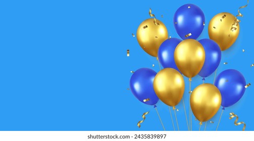 3d Birthday background with realistic balloons and confetti . decoration element for birth day celebration greeting card design. 3d rendering. Vector illustration