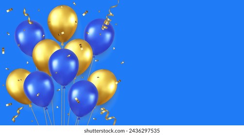 3d Birthday background with realistic balloons and confetti . decoration element for birth day celebration greeting card design. 3d rendering. Vector illustration