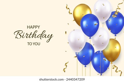 3d Birthday background with realistic balloons and confetti . decoration element for birth day celebration greeting card design.