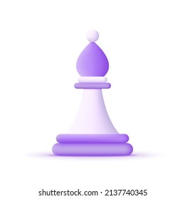 3d Bishop isolated on white background. Chess figure logo. Can be used for many purposes. Trendy and modern vector in 3d style.